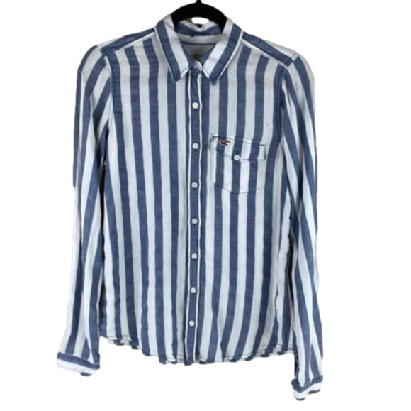 Hollister Cotton Blue Striped Button Up size Medium - Picture 1 of 13